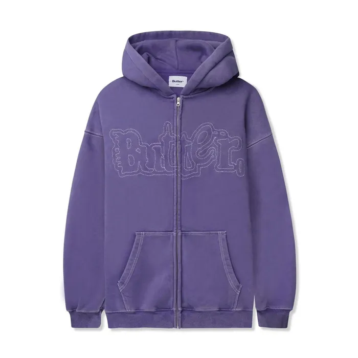 Fleece Men Butter Goods Breakdown ZipThru Hood Washed Purple