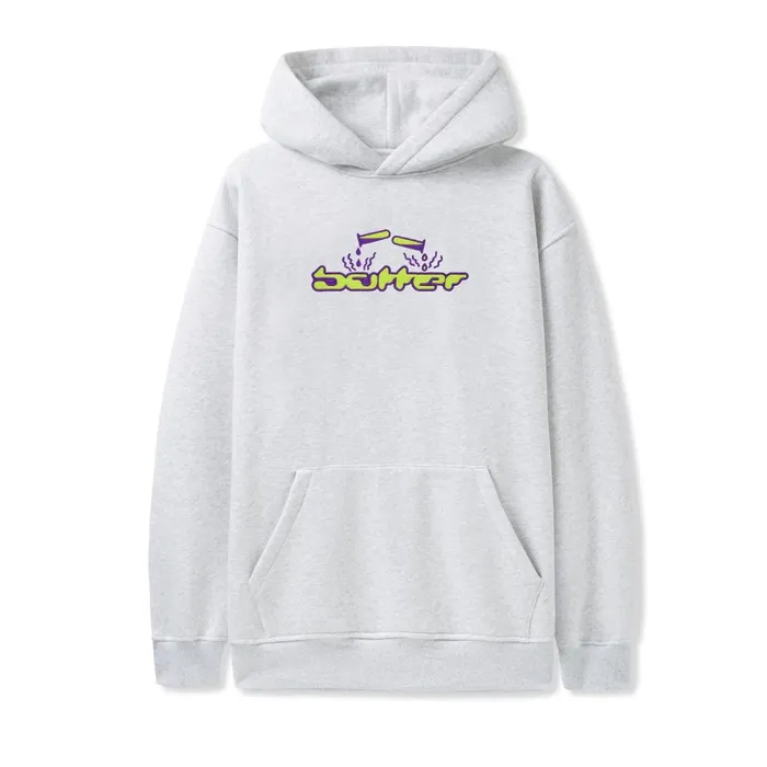 Fleece Men Butter Goods Corrosive Applique Pullover Hood Ash