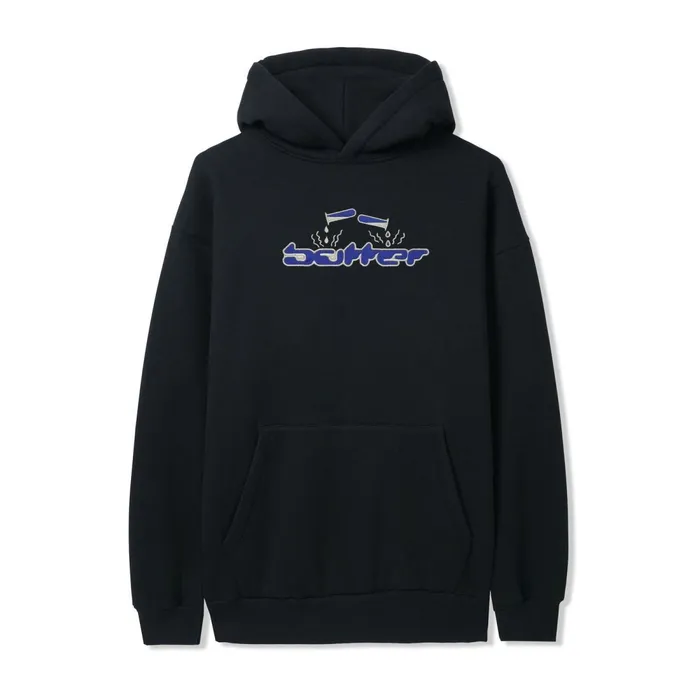 Fleece Men Butter Goods Corrosive Applique Pullover Hood Black