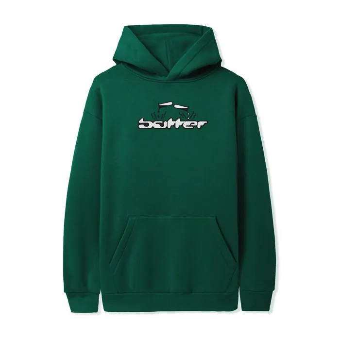 Fleece Men Butter Goods Corrosive Applique Pullover Hood Forest Green
