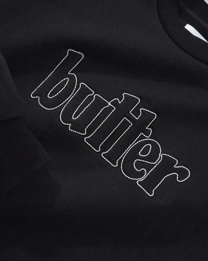 Fleece Men Butter Goods Fleece Applique Crewneck Black Fleece Men Butter Goods Fleece Applique Crewneck Black
