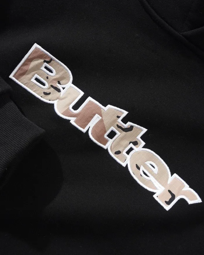 Fleece Men Butter Goods Logo Camo Applique Pullover Hood Black Fleece Men Butter Goods Logo Camo Applique Pullover Hood Black