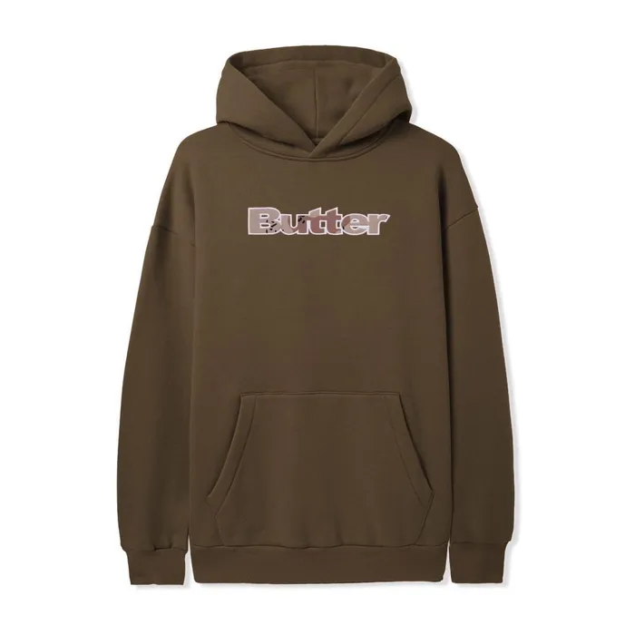 Fleece Men Butter Goods Logo Camo Applique Pullover Hood Brown