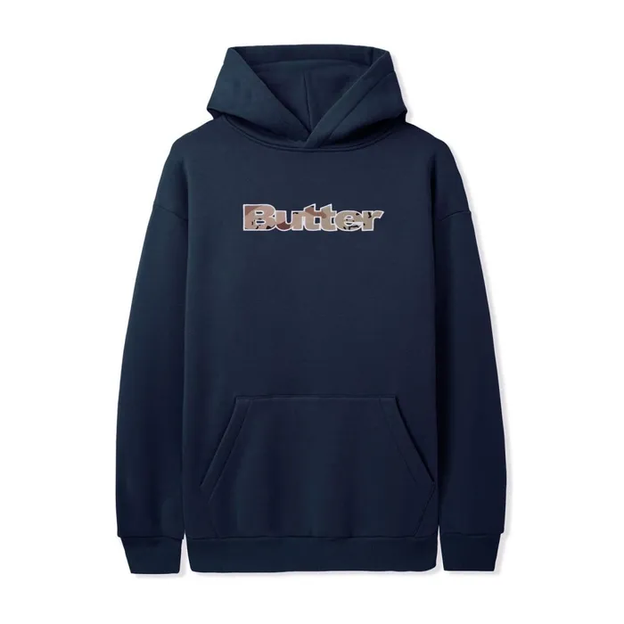 Fleece Men Butter Goods Logo Camo Applique Pullover Hood Navy