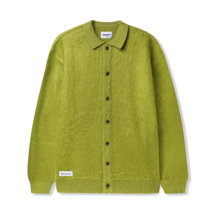 Fleece Men Butter Goods Mohair Button Up Knitted Shirt Moss