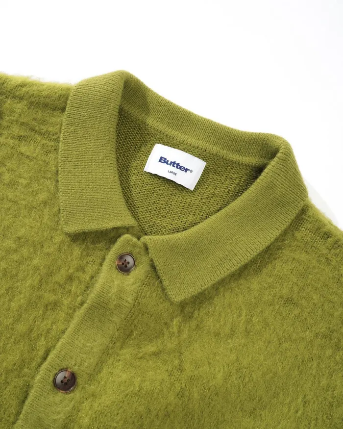 Fleece Men Butter Goods Mohair Button Up Knitted Shirt Moss Fleece Men Butter Goods Mohair Button Up Knitted Shirt Moss