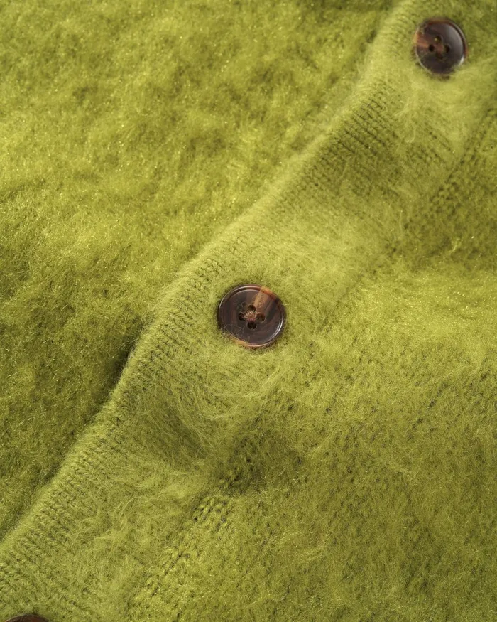 Fleece Men Butter Goods Mohair Button Up Knitted Shirt Moss Fleece Men Butter Goods Mohair Button Up Knitted Shirt Moss