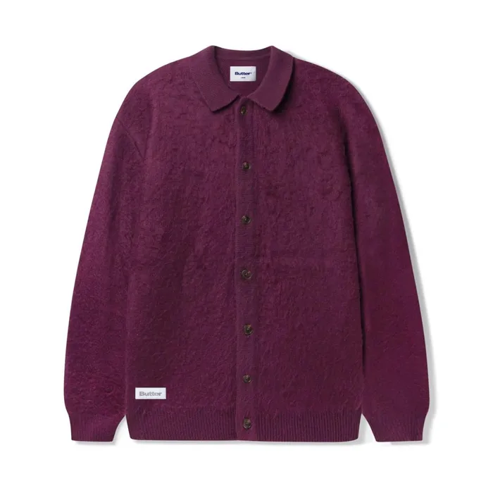 Fleece Men Butter Goods Mohair Button Up Knitted Shirt Port