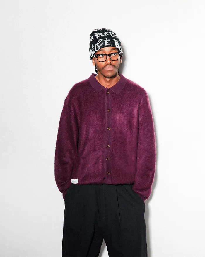 Fleece Men Butter Goods Mohair Button Up Knitted Shirt Port