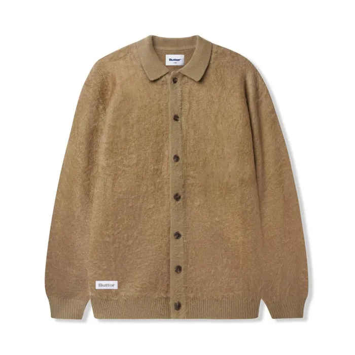 Fleece Men Butter Goods Mohair Button Up Knitted Shirt Tan
