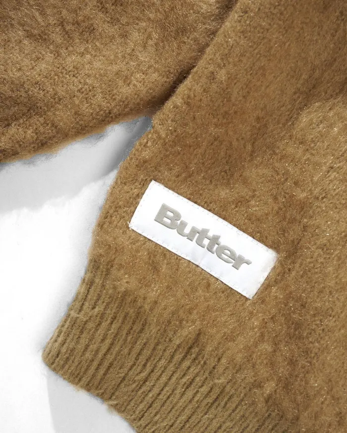 Fleece Men Butter Goods Mohair Button Up Knitted Shirt Tan Fleece Men Butter Goods Mohair Button Up Knitted Shirt Tan