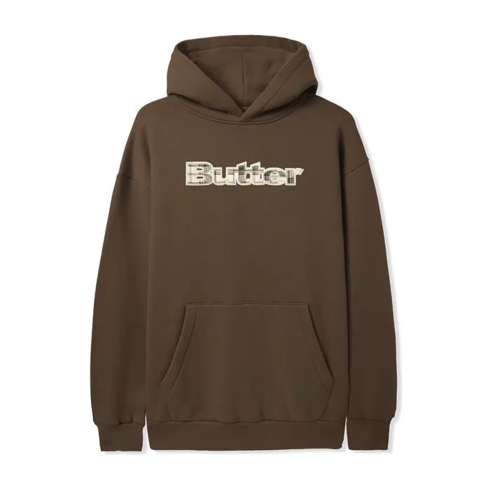 Fleece Men Butter Goods Plaid Applique Pullover Hood Washed Brown