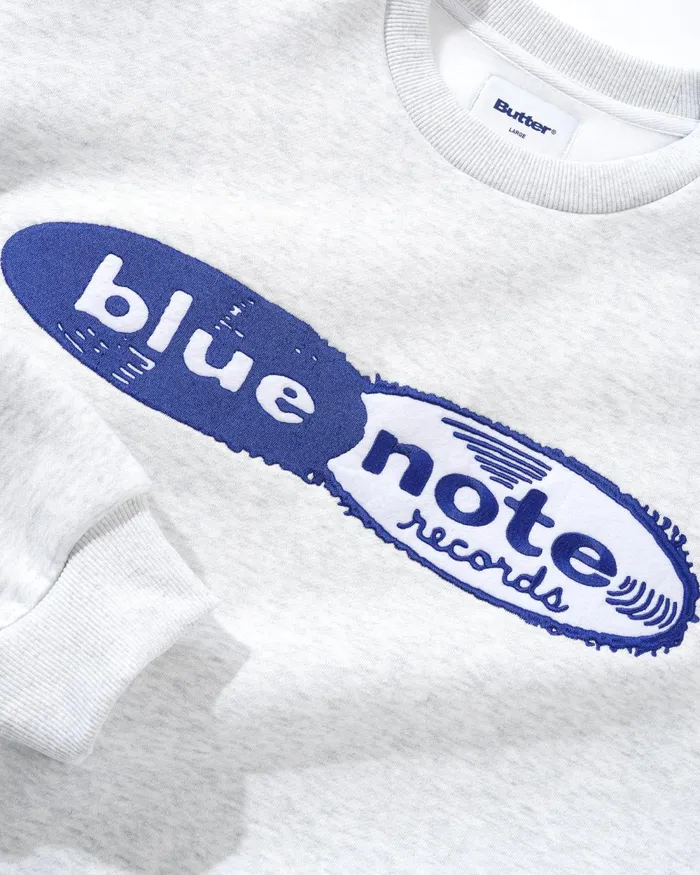 Fleece Men Butter Goods Records Logo Felt Applique Crewneck Ash Fleece Men Butter Goods Records Logo Felt Applique Crewneck Ash