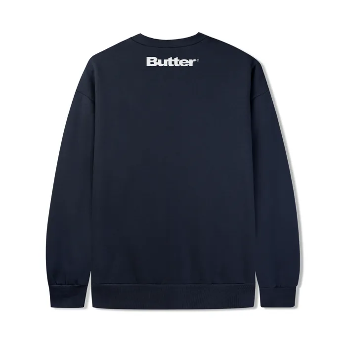 Fleece Men Butter Goods Records Logo Felt Applique Crewneck Navy Fleece Men Butter Goods Records Logo Felt Applique Crewneck Navy