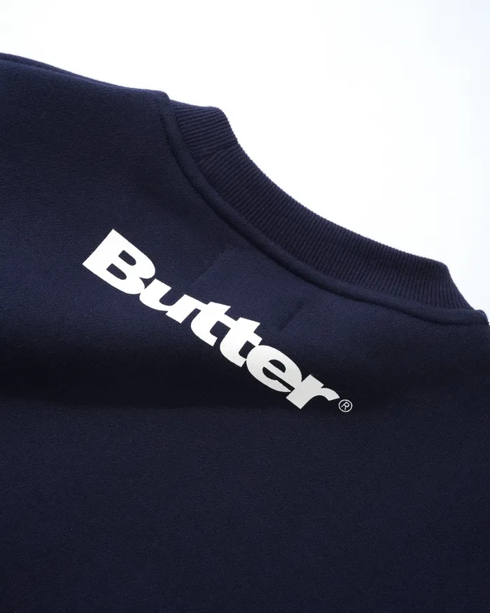 Fleece Men Butter Goods Records Logo Felt Applique Crewneck Navy Fleece Men Butter Goods Records Logo Felt Applique Crewneck Navy