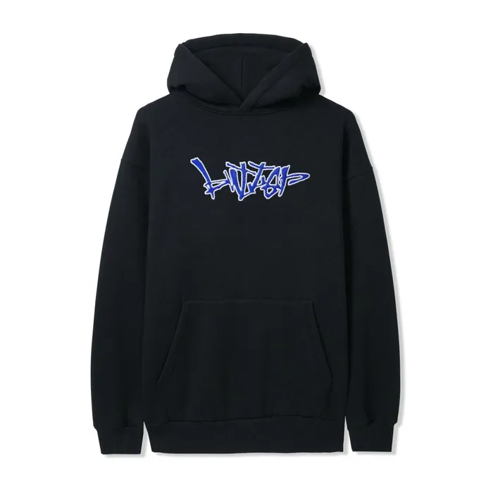 Fleece Men Butter Goods Scratch Applique Pullover Hood Black