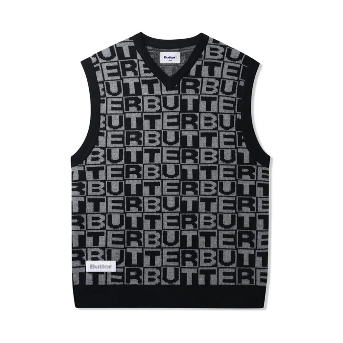 Fleece Men Butter Goods Tiles Knitted Vest Black