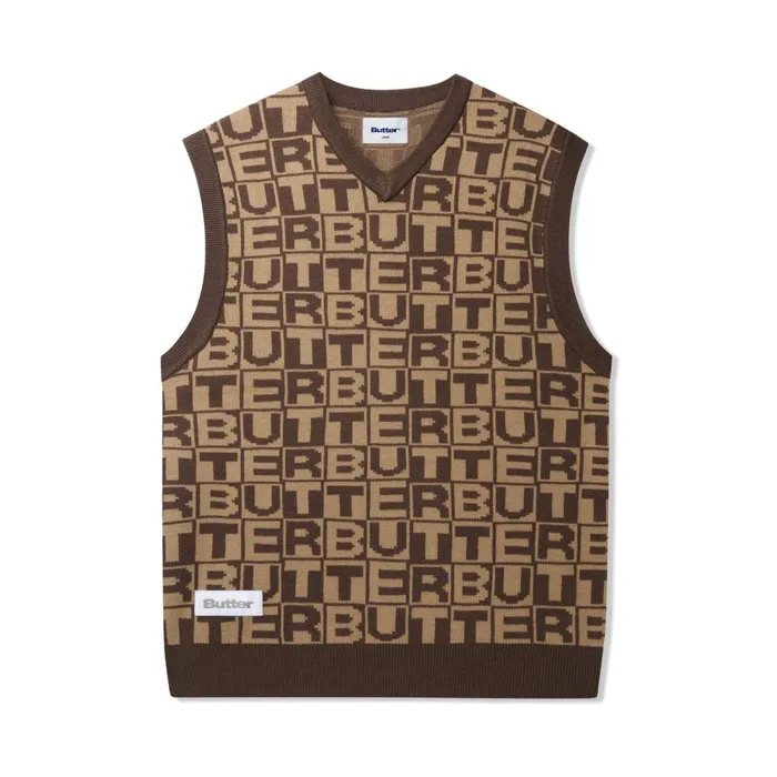 Fleece Men Butter Goods Tiles Knitted Vest Brown