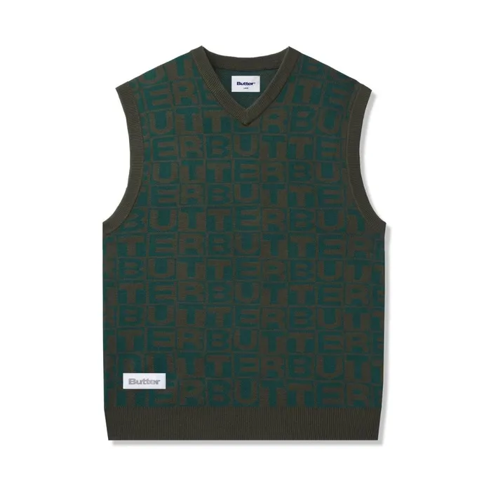 Fleece Men Butter Goods Tiles Knitted Vest Green