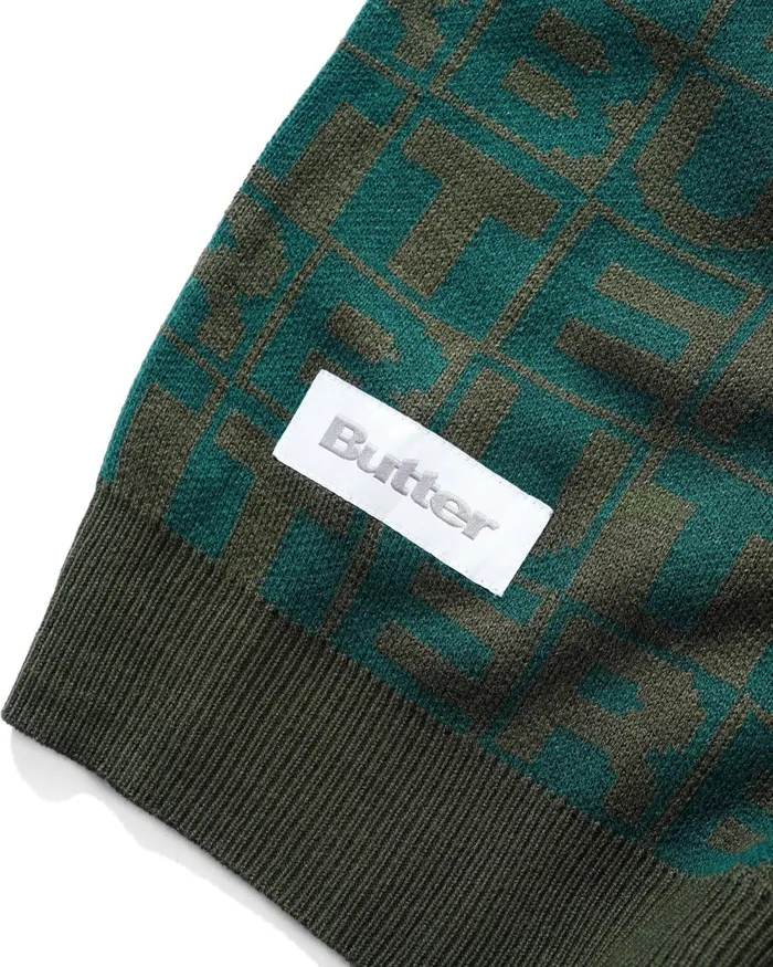 Fleece Men Butter Goods Tiles Knitted Vest Green