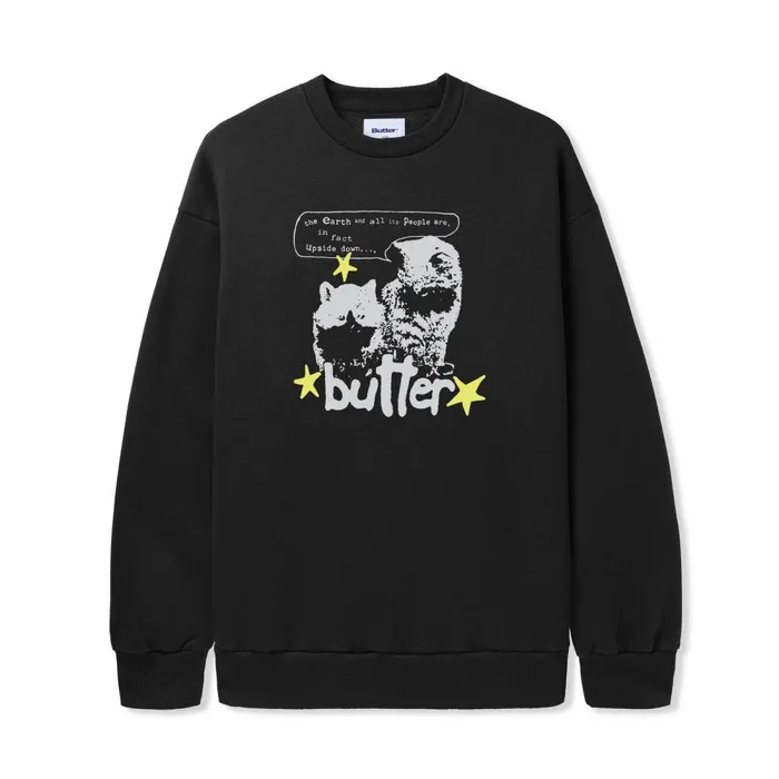 Fleece Men Butter Goods Upside Down Crewneck Black