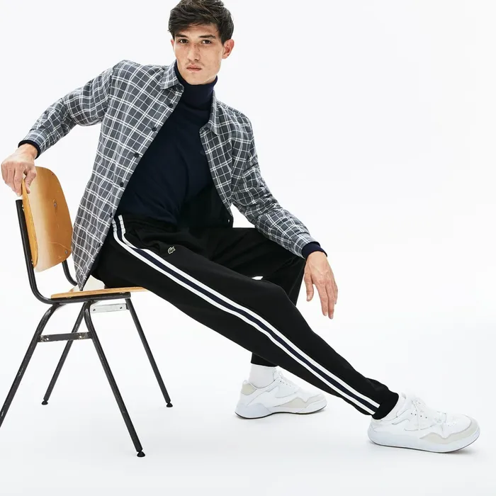 Fleece Side Stripe Trackpants Black Mens Lacoste Pants and Shorts For Sale Online Fleece Side Stripe Trackpants Black Mens Lacoste Pants and Shorts For Sale Online