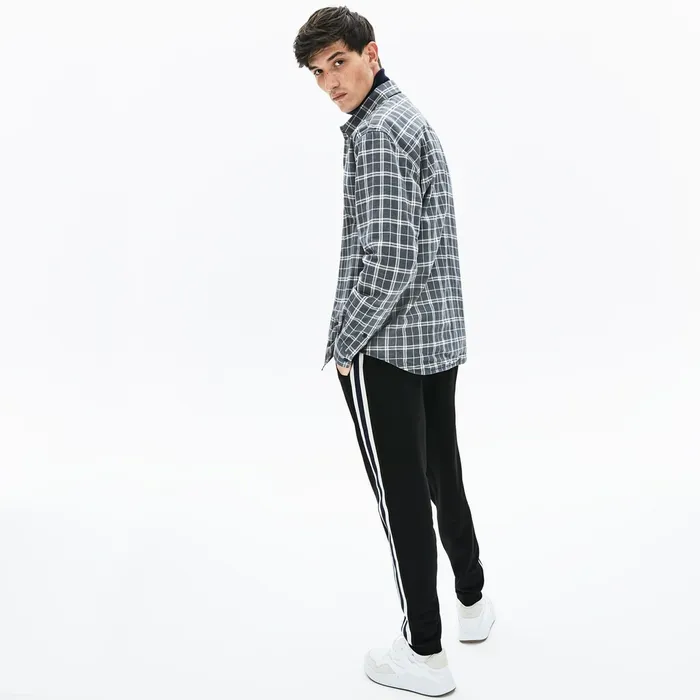 Fleece Side Stripe Trackpants Black Mens Lacoste Pants and Shorts For Sale Online