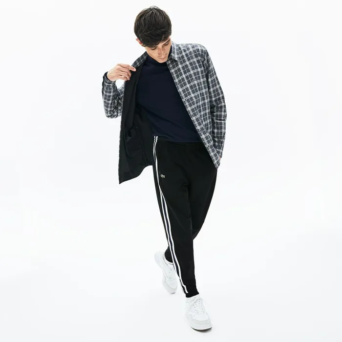 Fleece Side Stripe Trackpants Black Mens Lacoste Pants and Shorts For Sale Online
