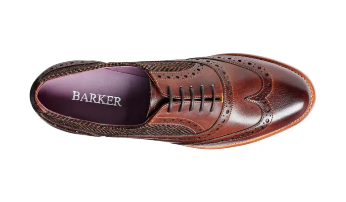 Freya 8211 Walnut Calf Brown Tweed Womens Barker Shoes Brogues
