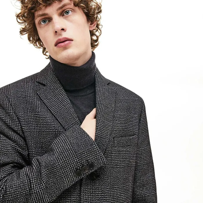 Glen Plaid Wool Blend Chesterfield Coat WhiteBlack Mens Lacoste Jackets and Coats Popular