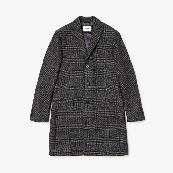 Glen Plaid Wool Blend Chesterfield Coat WhiteBlack Mens Lacoste Jackets and Coats Popular