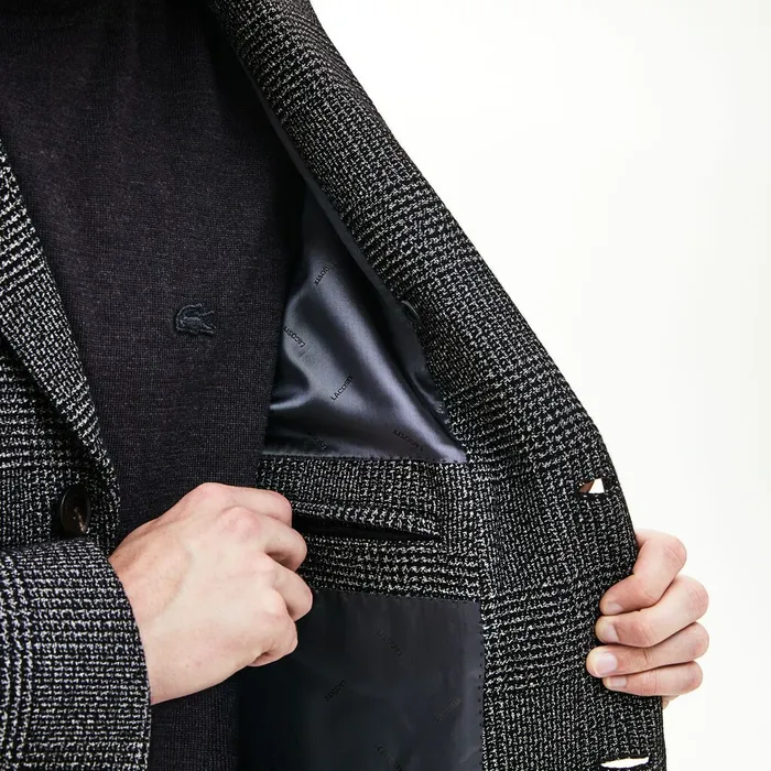 Glen Plaid Wool Blend Chesterfield Coat WhiteBlack Mens Lacoste Jackets and Coats Popular