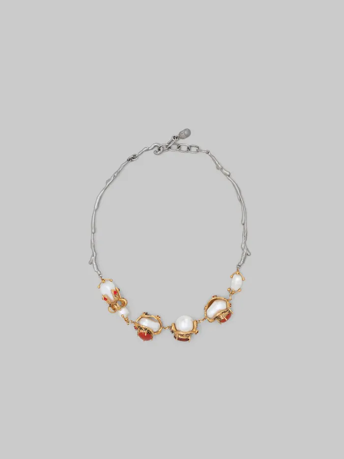 Gold And Palladium Branch Necklace With Encased Pearl Charms Women Marni Necklaces Gold And Palladium Branch Necklace With Encased Pearl Charms Women Marni Necklaces