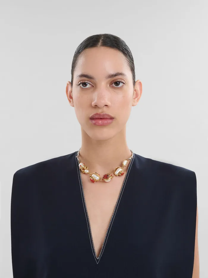 Gold And Palladium Branch Necklace With Encased Pearl Charms Women Marni Necklaces