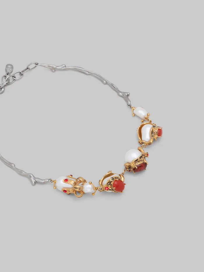 Gold And Palladium Branch Necklace With Encased Pearl Charms Women Marni Necklaces