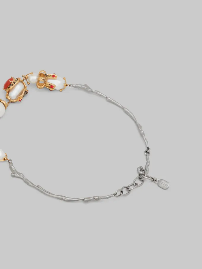 Gold And Palladium Branch Necklace With Encased Pearl Charms Women Marni Necklaces