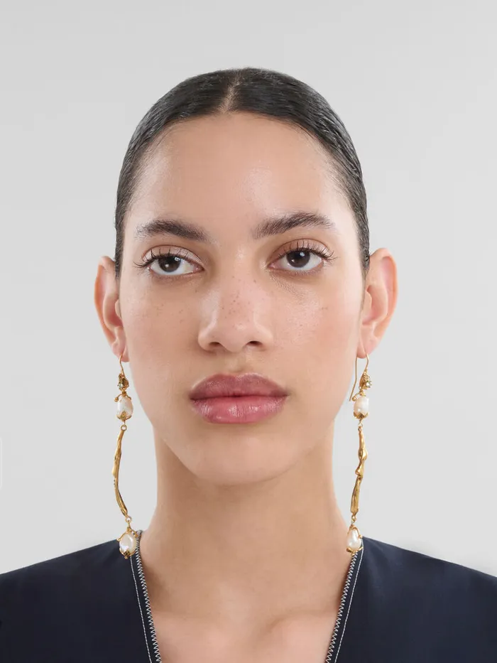 Gold Dangle Earrings With River Pearls Women Marni Earrings