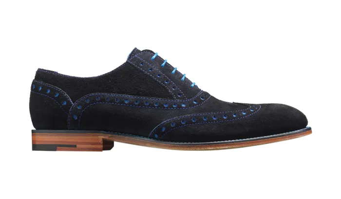Grant 8211 Navy Blue Suede Mens Barker Shoes Brogues