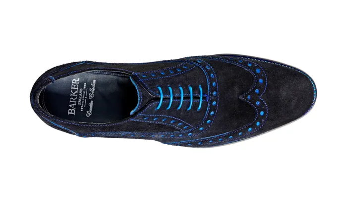 Grant 8211 Navy Blue Suede Mens Barker Shoes Brogues