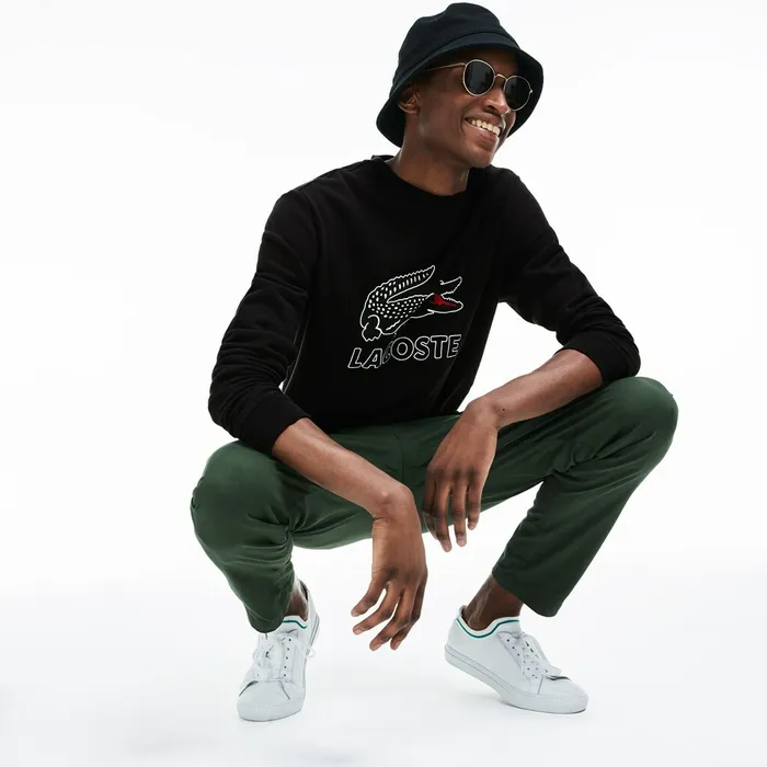 Graphic Croc Sweatshirt Black Mens Lacoste Sweatshirts Popular