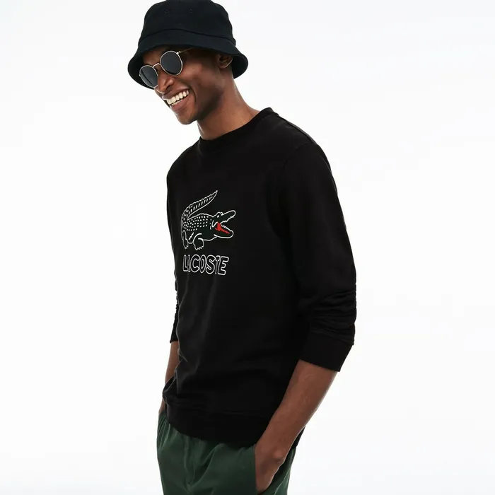 Graphic Croc Sweatshirt Black Mens Lacoste Sweatshirts Popular