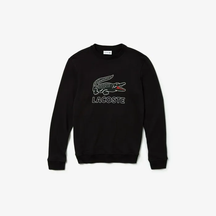 Graphic Croc Sweatshirt Black Mens Lacoste Sweatshirts Popular