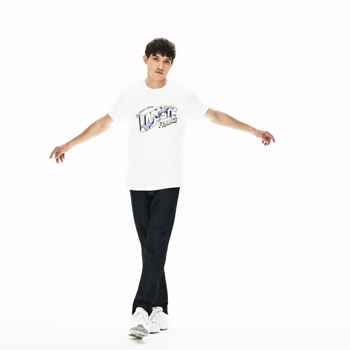 Graphic Print Regular Fit Cotton Tshirt White Mens Lacoste TShirts On Sale