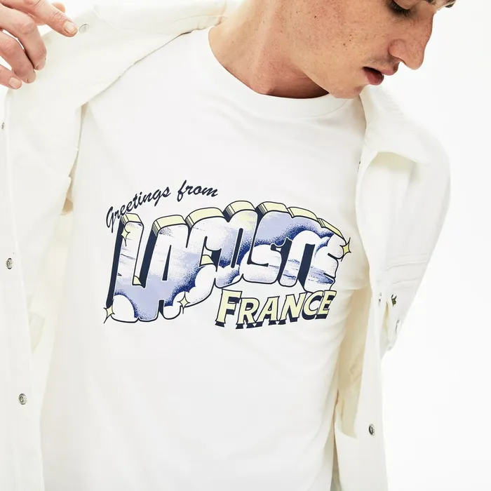 Graphic Print Regular Fit Cotton Tshirt White Mens Lacoste TShirts On Sale