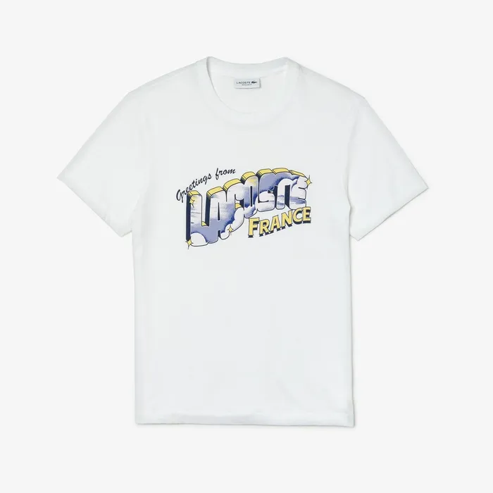 Graphic Print Regular Fit Cotton Tshirt White Mens Lacoste TShirts On Sale