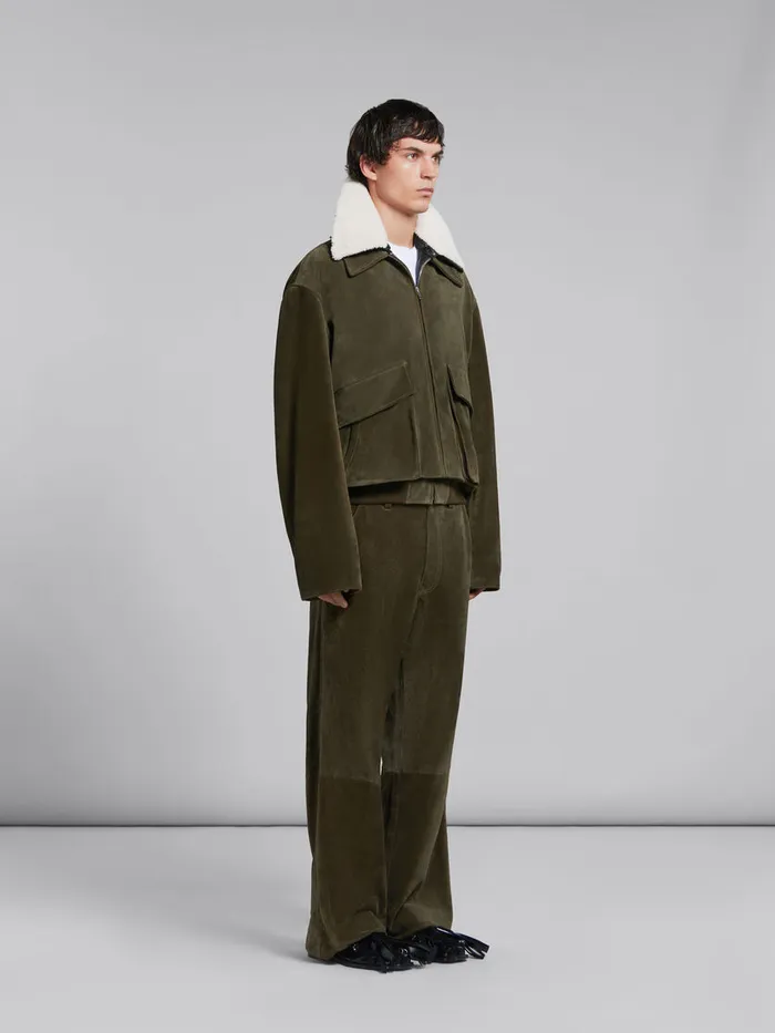 Green Compact Suede Trousers Men Marni Pants