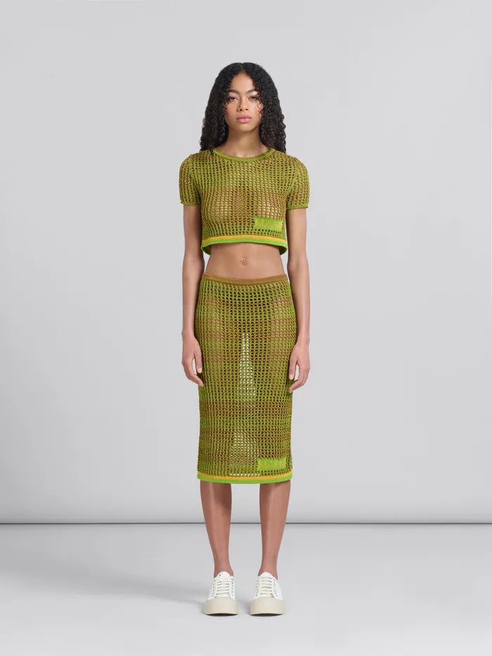 Green Organic Cotton Net Midi Skirt Women Marni Skirts