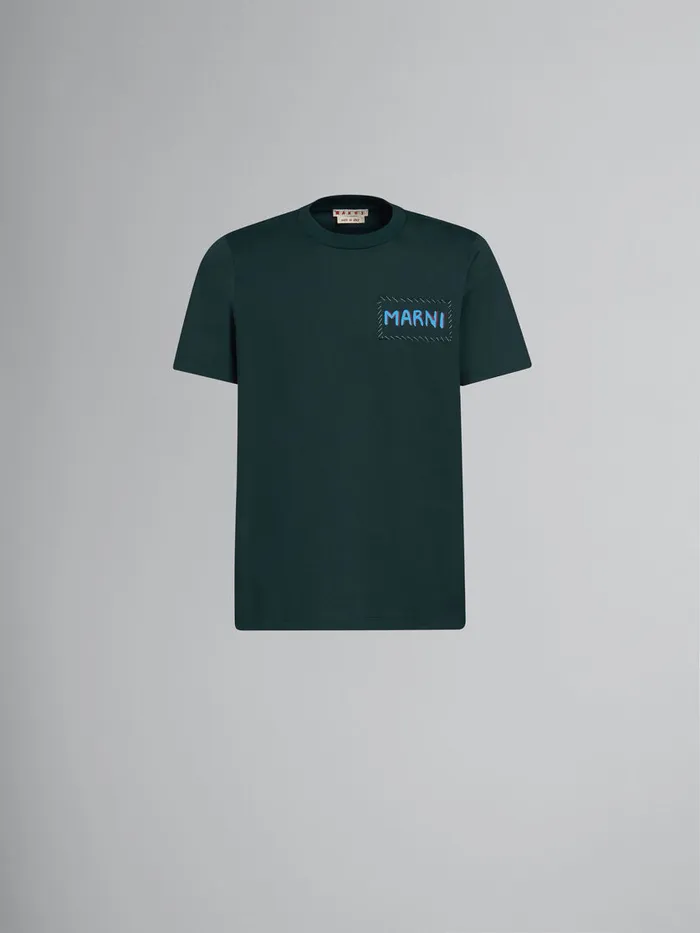 Green Organic Cotton Tshirt With Marni Patch Men Marni Tops and TShirts