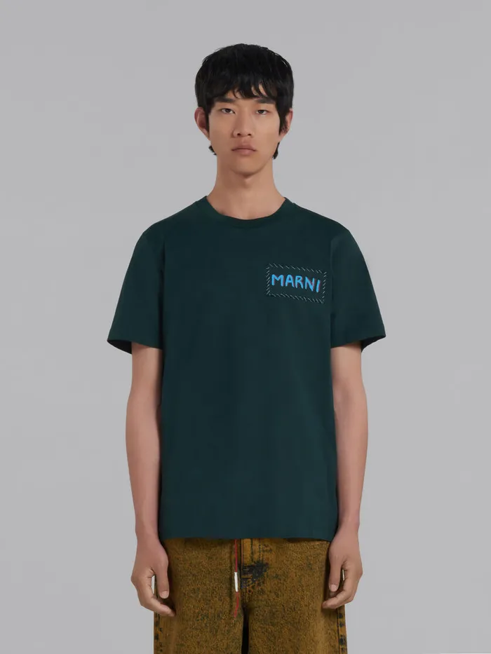 Green Organic Cotton Tshirt With Marni Patch Men Marni Tops and TShirts