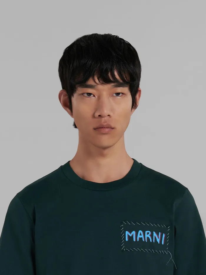 Green Organic Cotton Tshirt With Marni Patch Men Marni Tops and TShirts